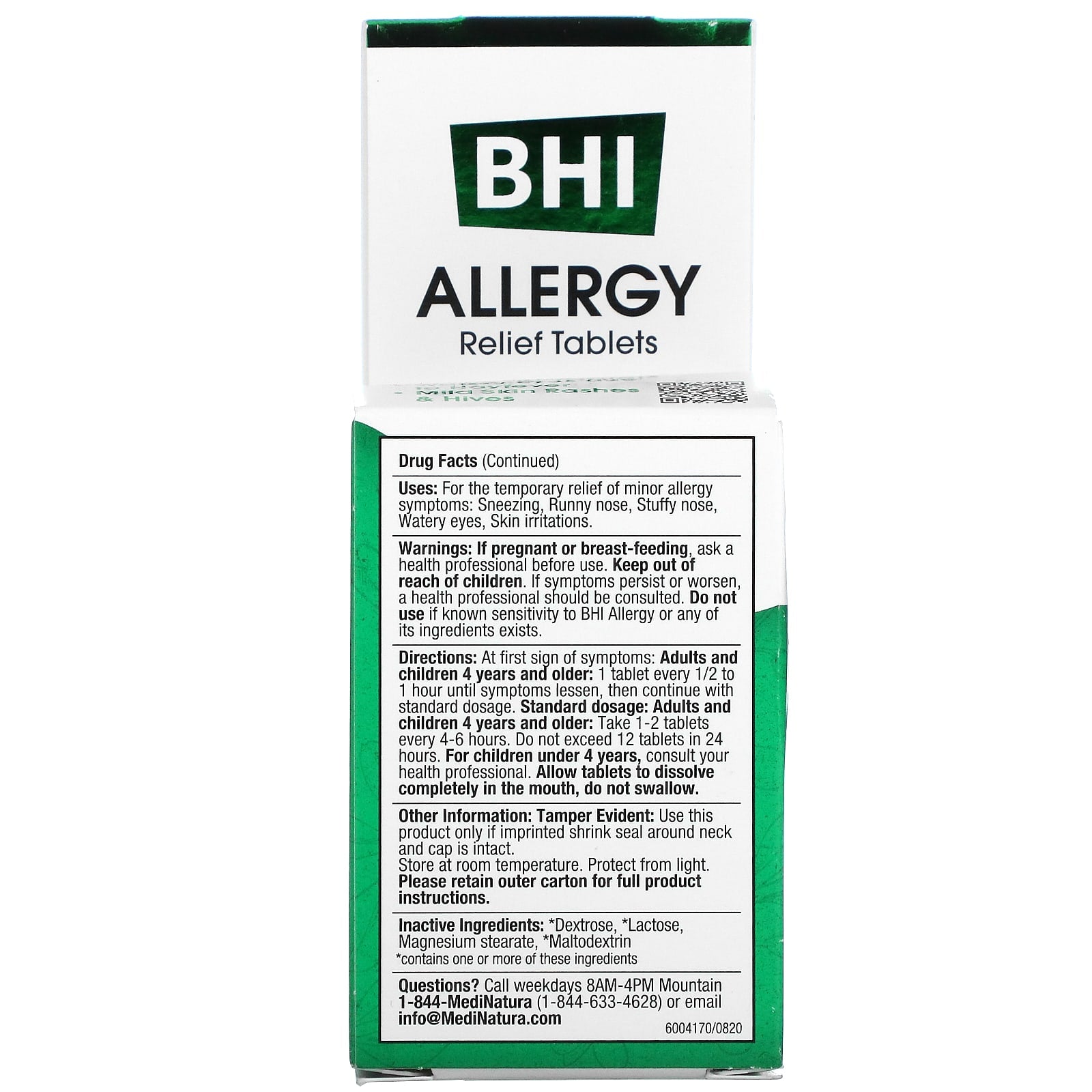 Medinatura, Bhi Allergy, 100 Tablets UPC 787647100019 | HiLife Vitamins