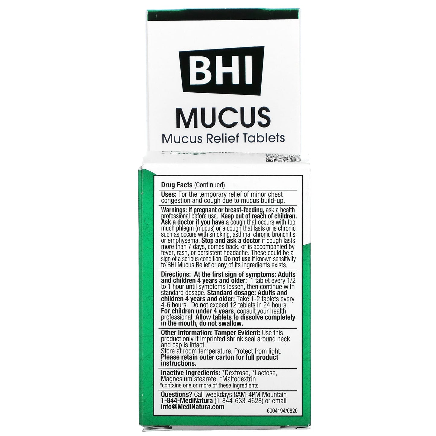 Medinatura, BHI Mucus, 100 Tablets UPC 787647100088 | Hilife Vitamins