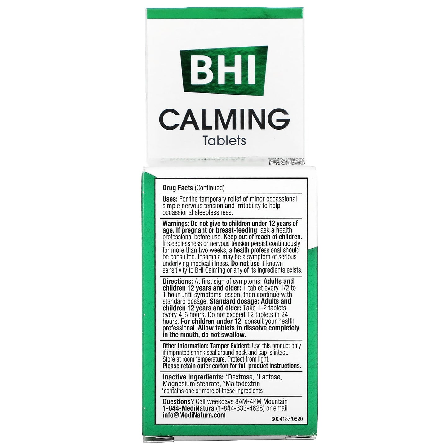 Medinatura, BHI Calming, 100 Tablets UPC 787647100101 | Hilife Vitamins