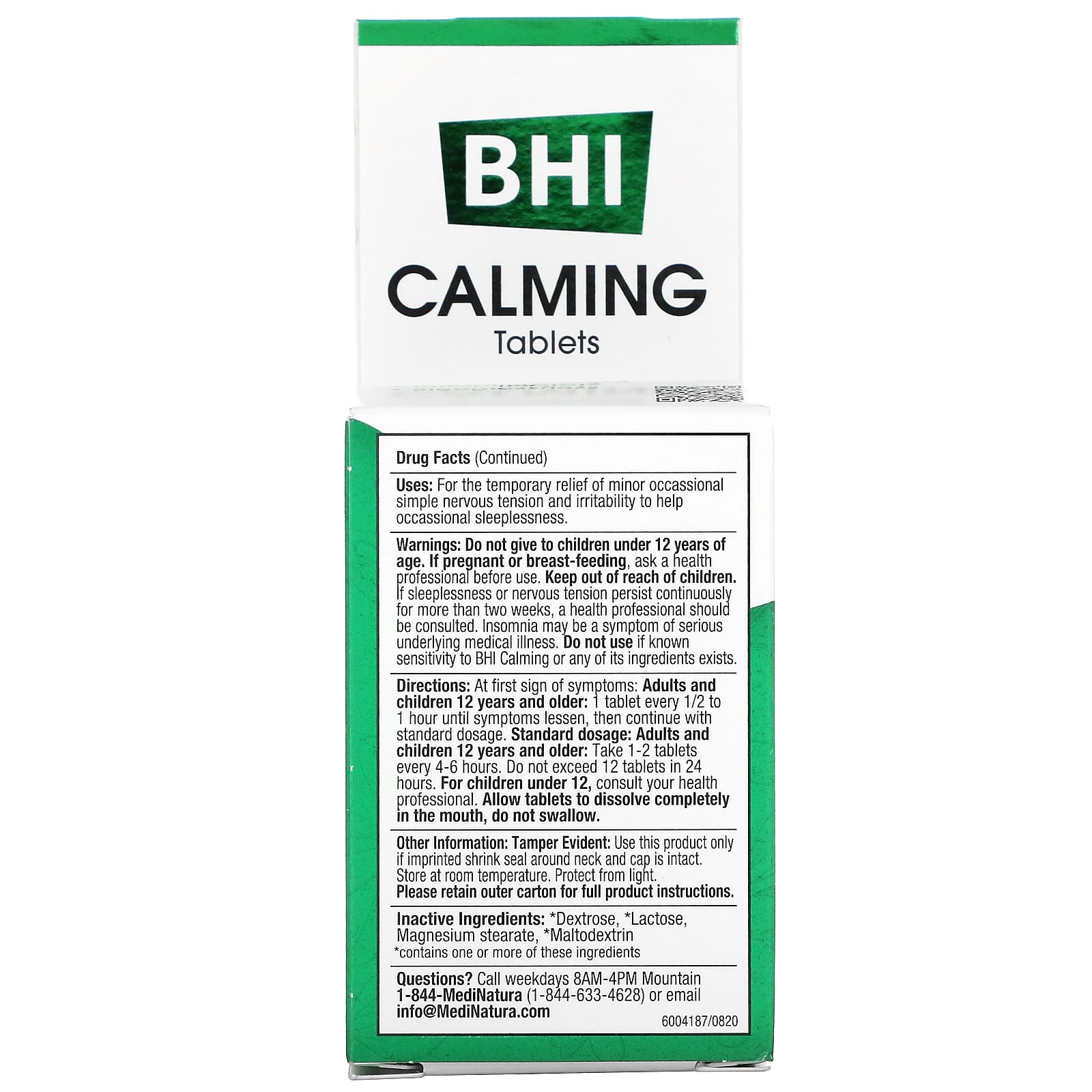 Medinatura, BHI Calming, 100 Tablets UPC 787647100101 | Hilife Vitamins