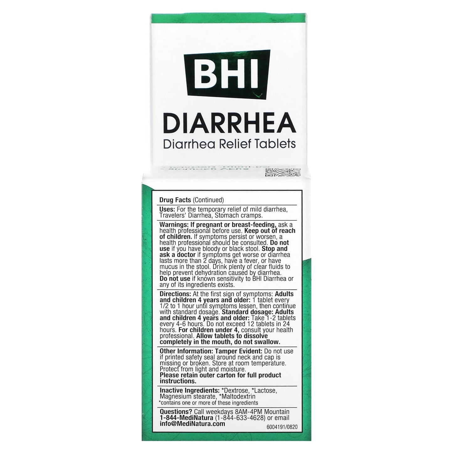 Medinatura, BHI Diarrhea, 100 Tablets UPC 787647100187 | Hilife Vitamins