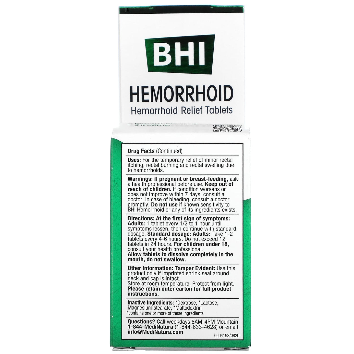 Medinatura, BHI Hemorrhoid, 100 Tablets UPC 787647100354 | Hilife Vitamins