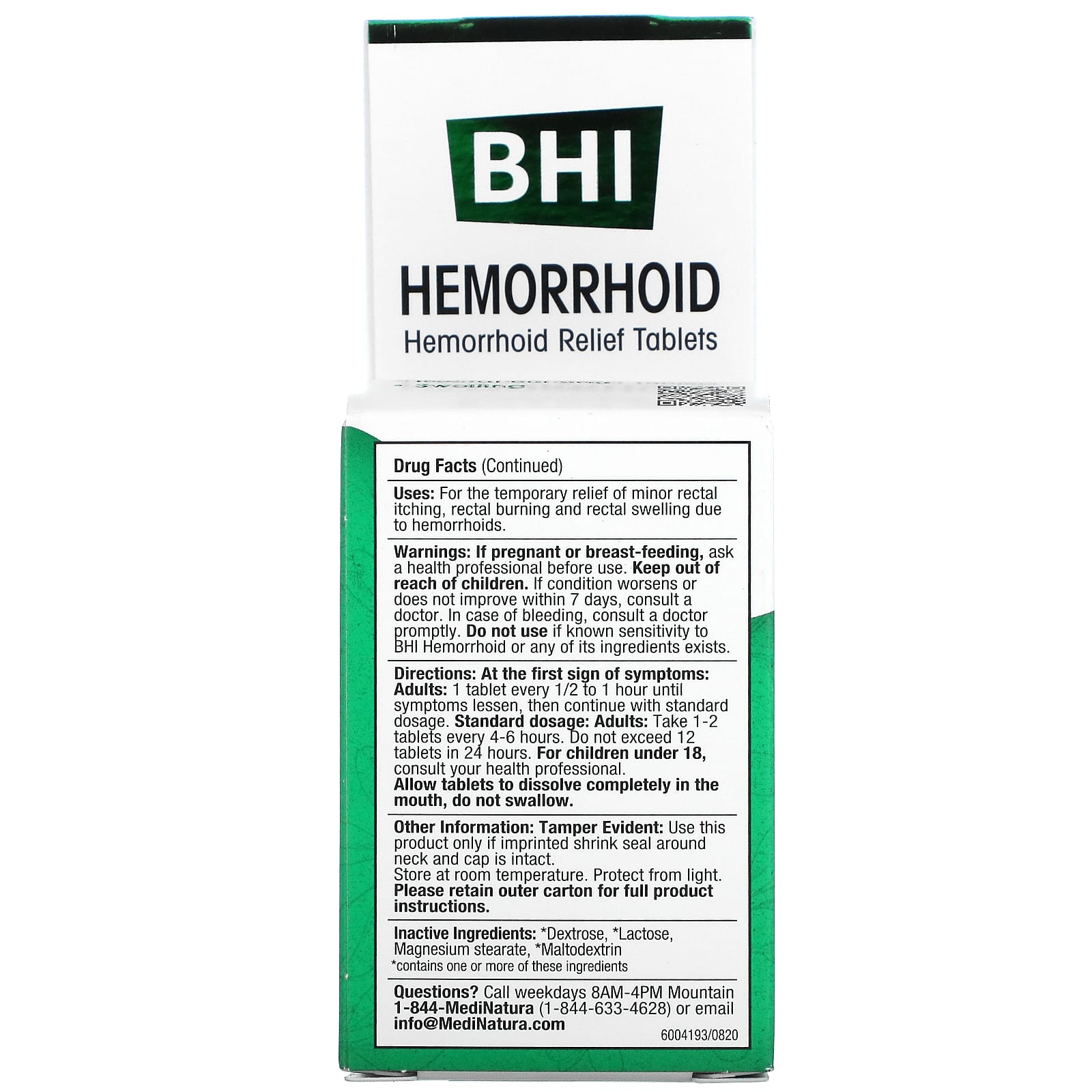 Medinatura, BHI Hemorrhoid, 100 Tablets UPC 787647100354 | Hilife Vitamins