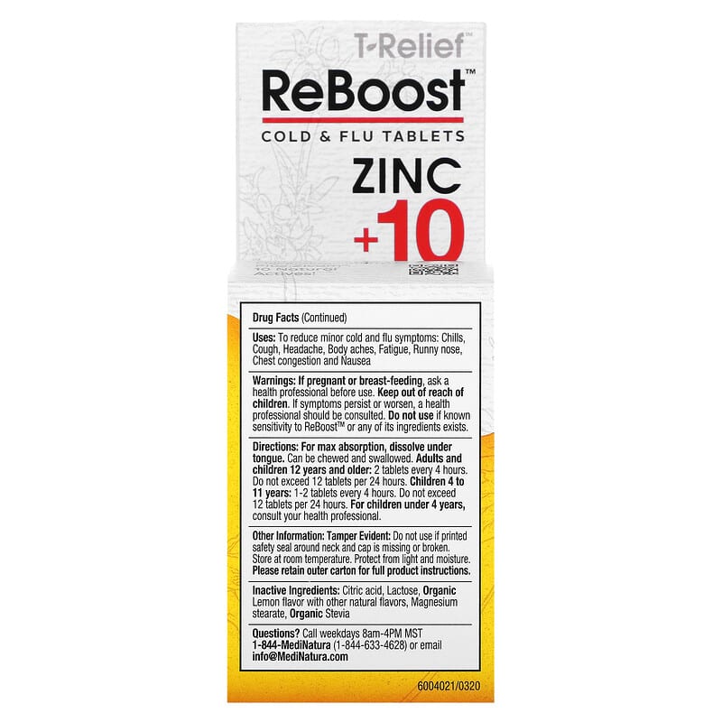 MEDINATURA, ReBoost Zinc +10 Cold & Flu Relief Lemon, 60 TABLET UPC 787647201518 | Hilife Vitamins