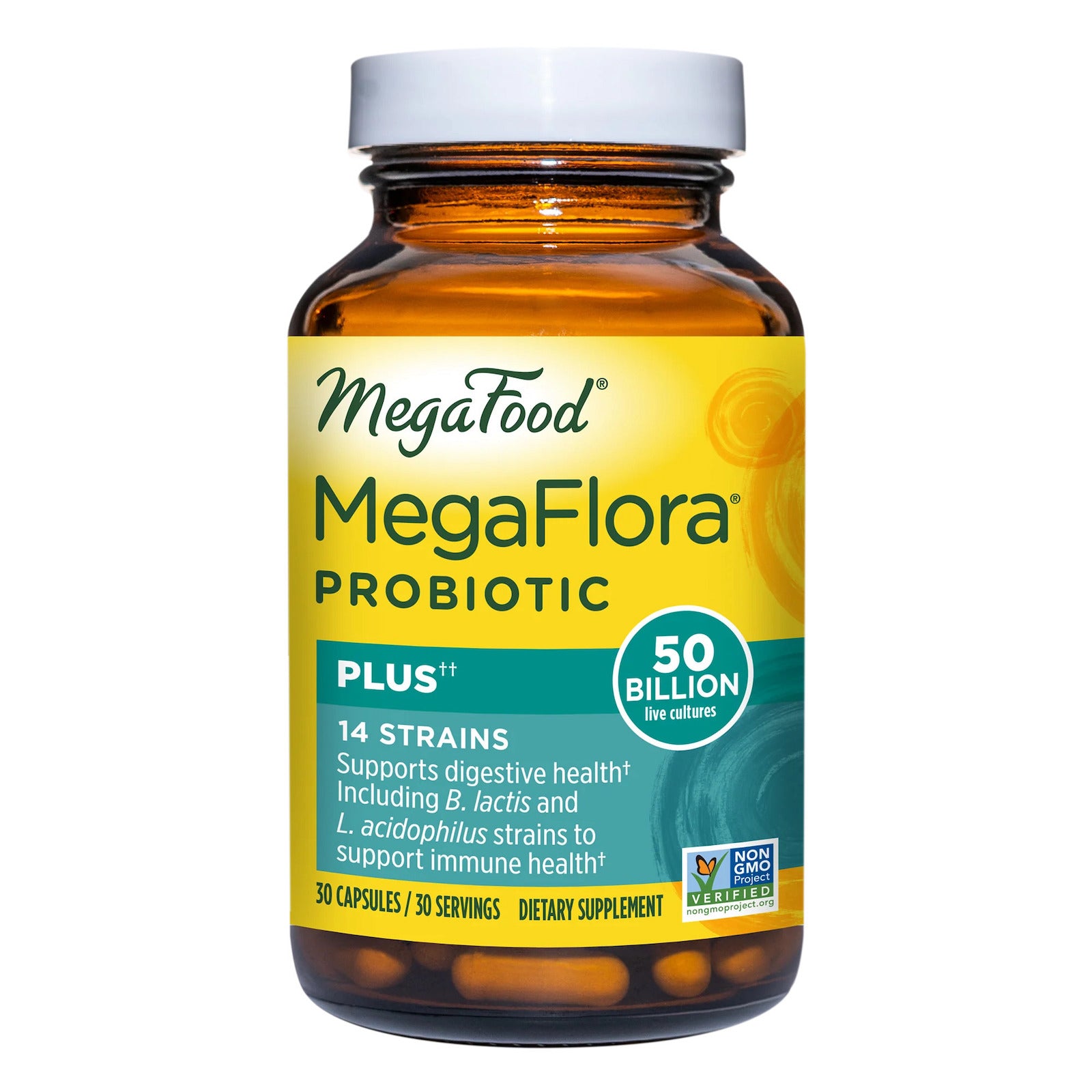 Megafood, MegaFlora Probiotic Plus, 14 Strains, 50 Billion Live Cultures, 30 Capsules UPC 051494102176 | HiLife Vitamins