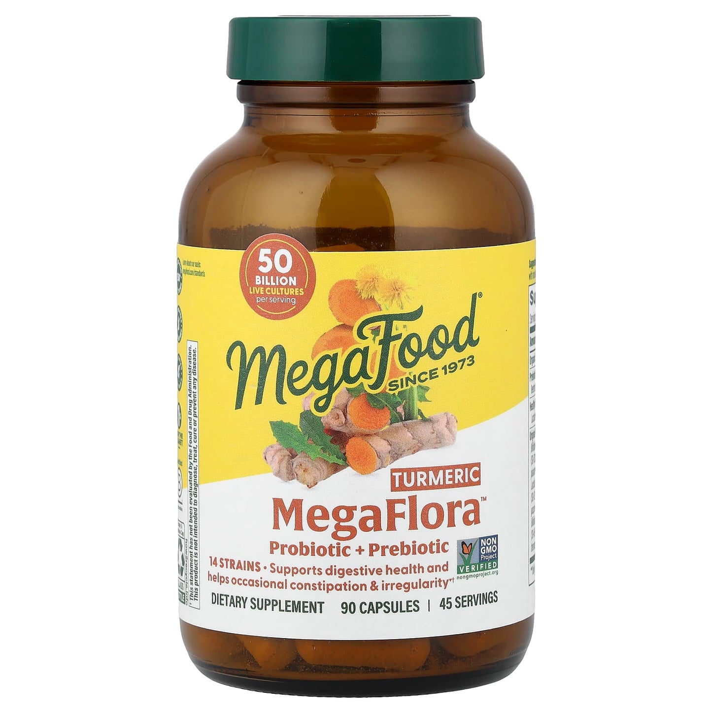 Megafood, MegaFlora™, Probiotic + Prebiotic with Turmeric, 90 Capsules UPC 051494100257 | HiLife Vitamins