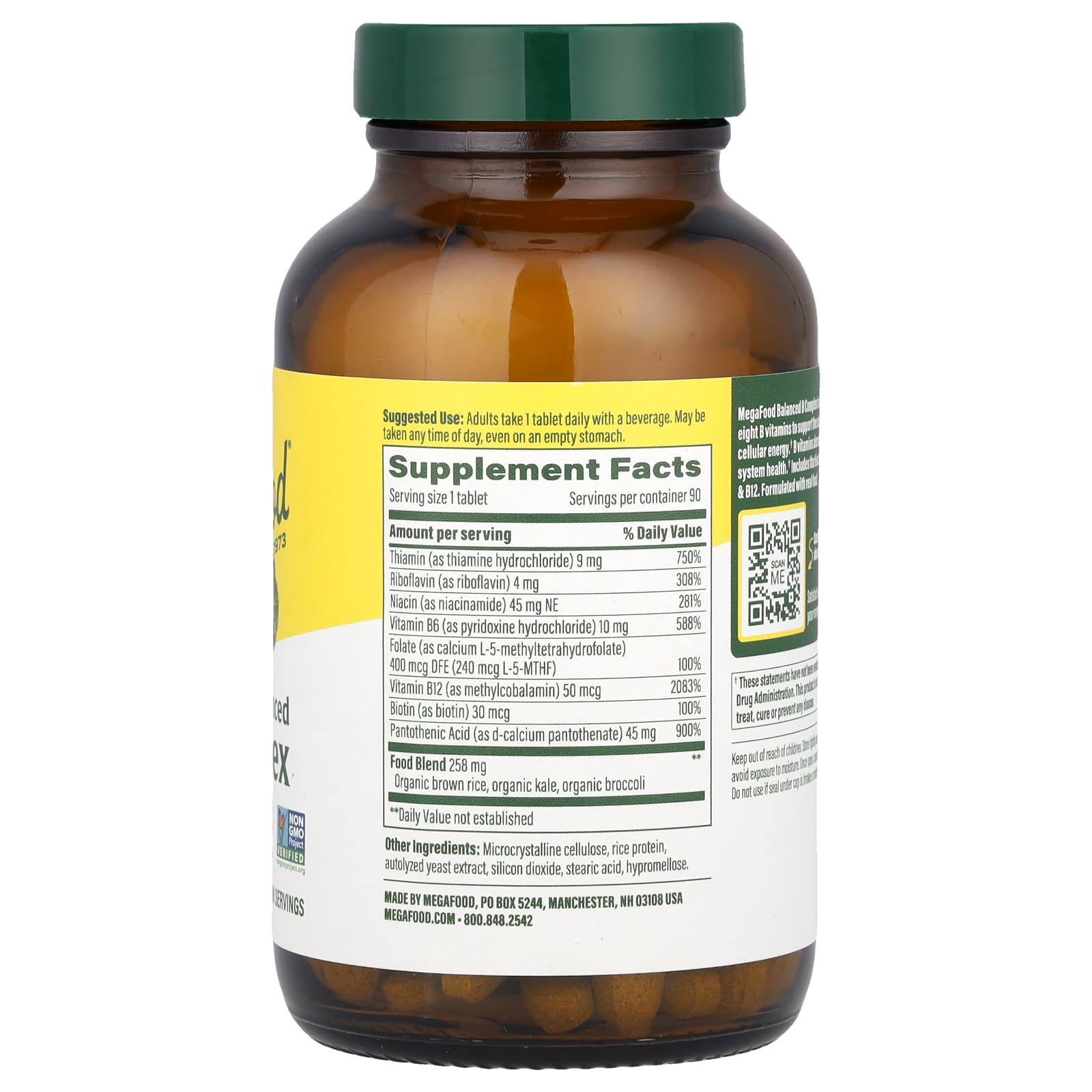 Megafood, Balanced B Complex, 90 Tablets UPC 051494101667 | HiLife Vitamins