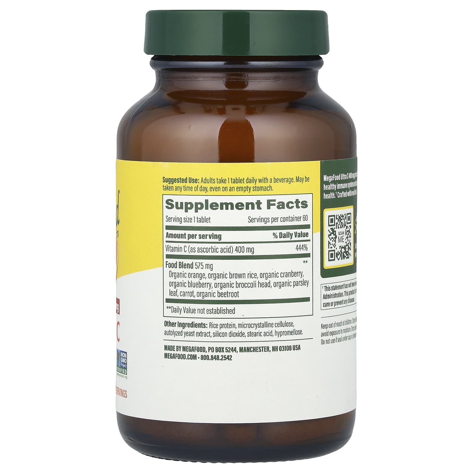 Megafood, Ultra C-400 mg, 60 Tablets UPC 051494101841 | HiLife Vitamins
