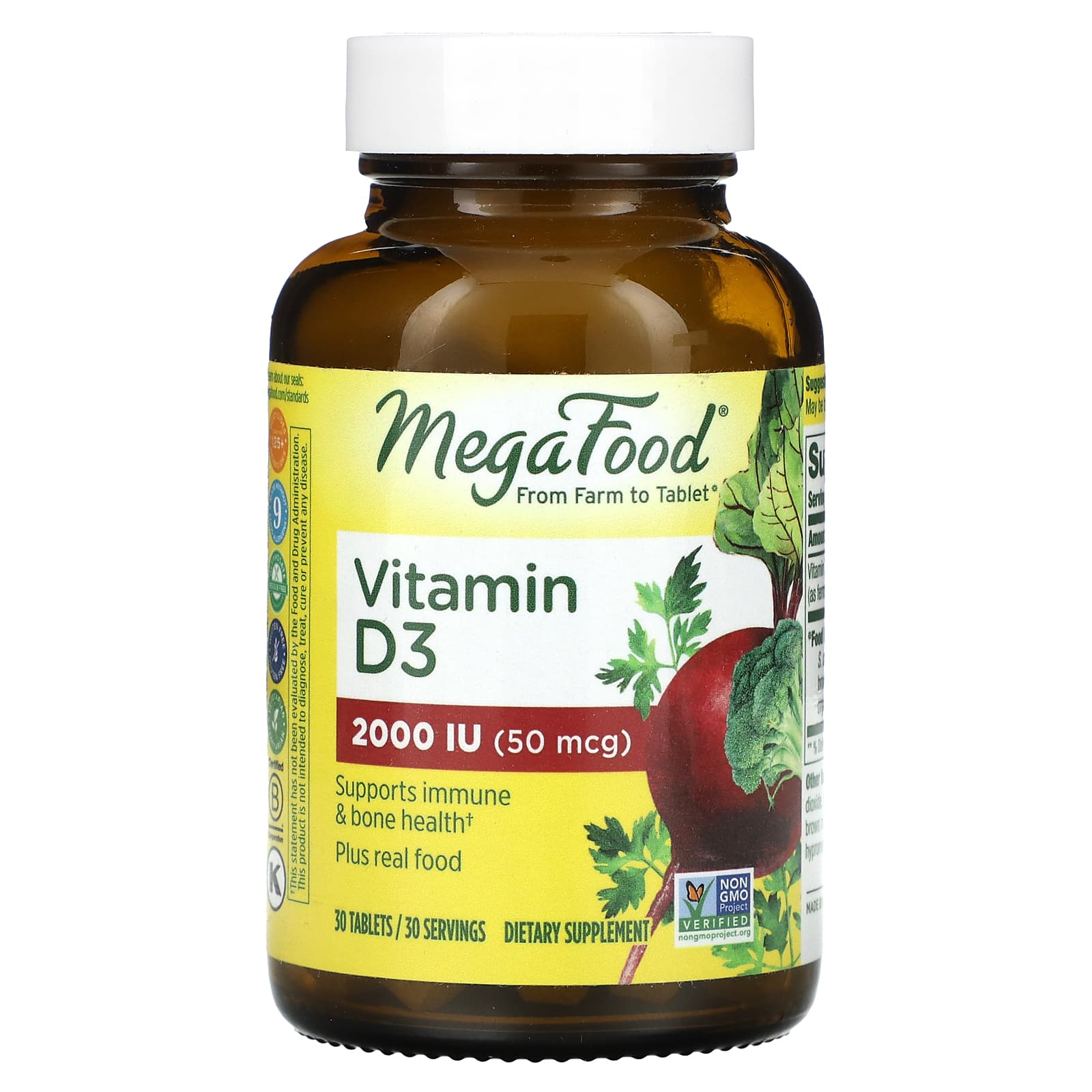 Megafood, Vitamin D-3 2000 IU, 30 Tablets UPC 051494102206 | HiLife Vitamins