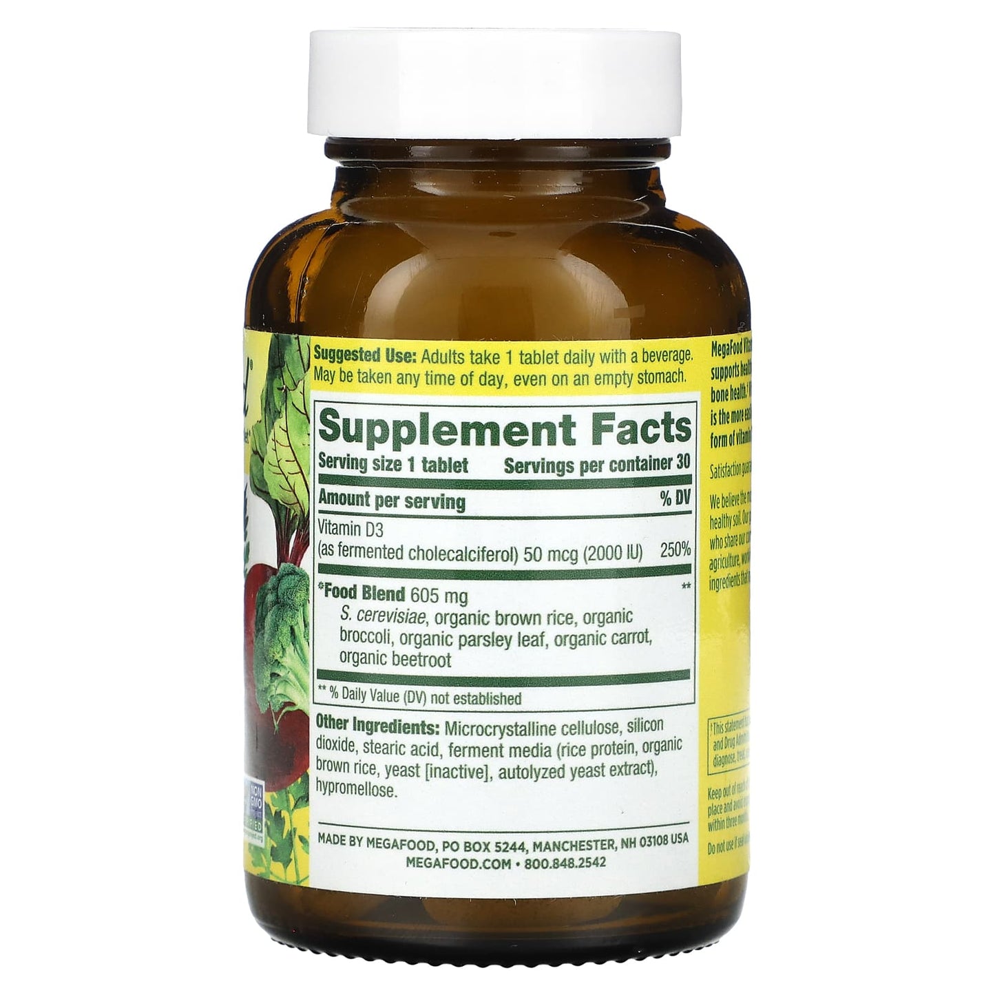 Megafood, Vitamin D-3 2000 IU, 30 Tablets UPC 051494102206 | HiLife Vitamins