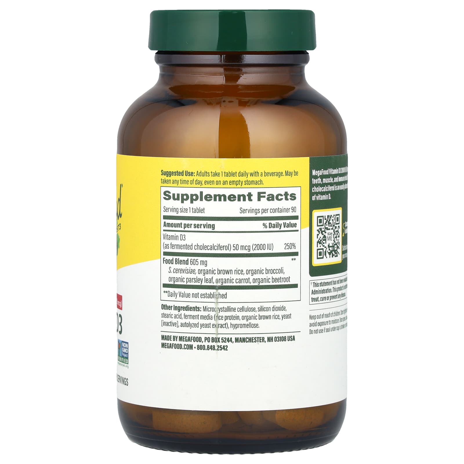Megafood, Vitamin D3, 2,000 IU (50 mcg), 90 Tablets UPC 051494102220 | HiLife Vitamins