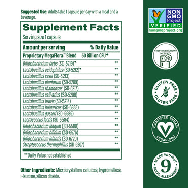 Megafood, MegaFlora® Plus Probiotic, 60 Capsules UPC 051494102237 | HiLife Vitamins
