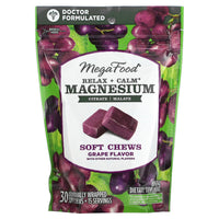 Megafood, Relax & Calm Magnesium Soft Chews, Grape, 30 Soft Chews UPC 051494103999 | HiLife Vitamins