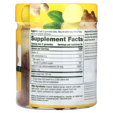 Megafood, B12 Energy, Ginger, 70 Gummies UPC 051494104101 | HiLife Vitamins