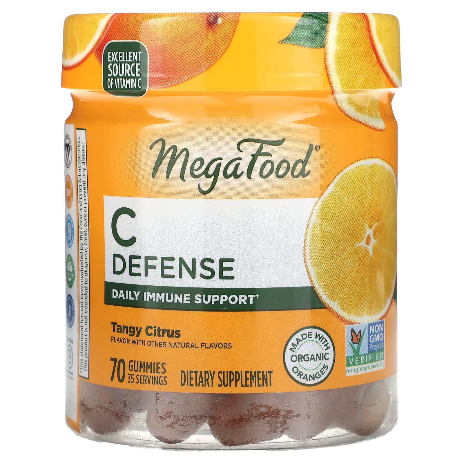 Megafood, C Defense, Tangy Citrus, 70 Gummies UPC 051494104118 | HiLife Vitamins