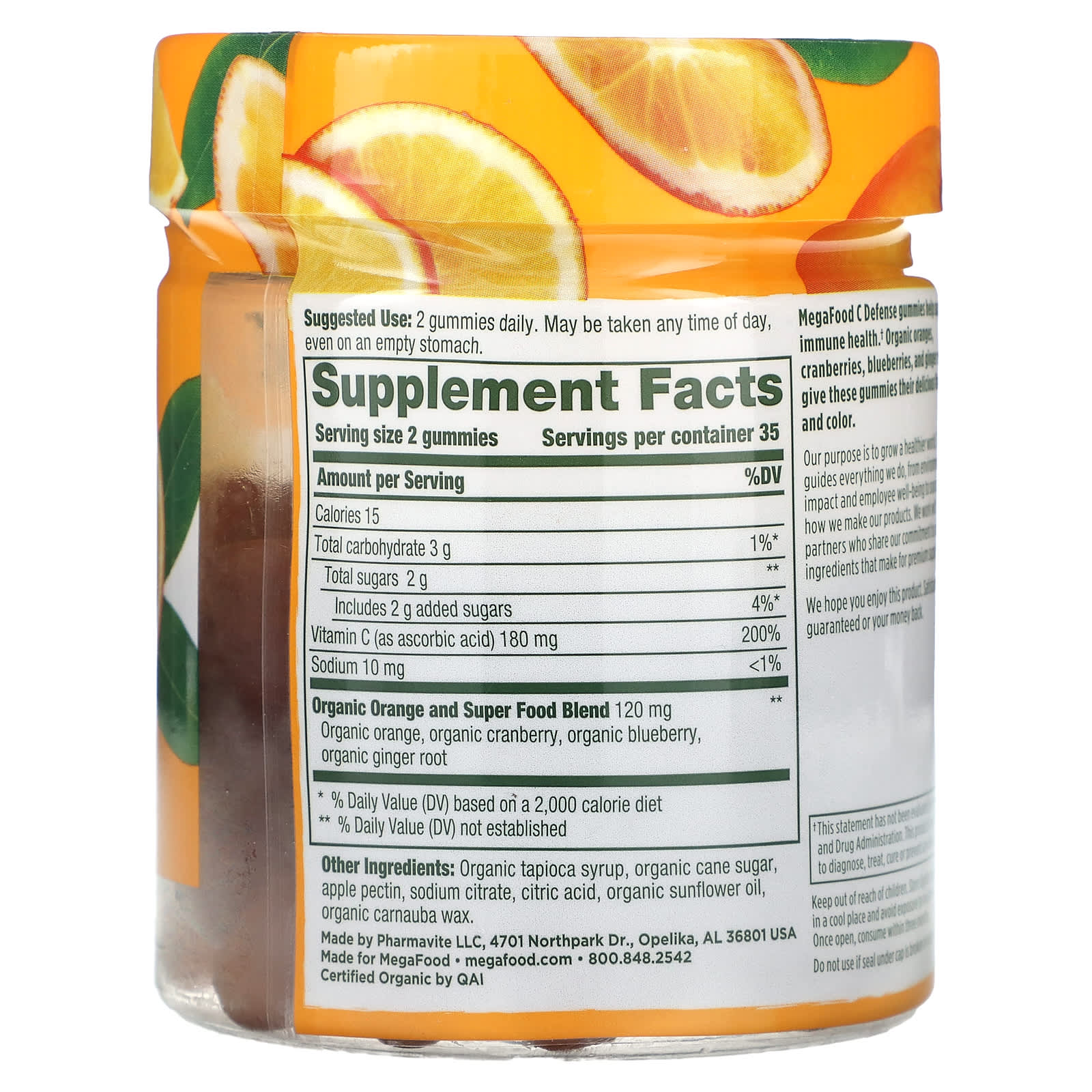 Megafood, C Defense, Tangy Citrus, 70 Gummies UPC 051494104118 | HiLife Vitamins