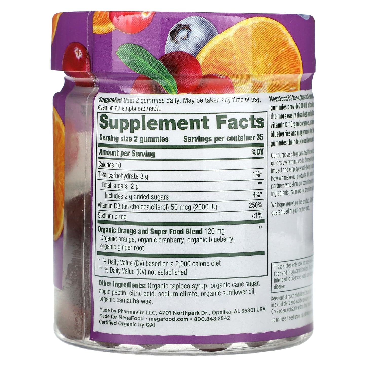 Megafood, D3, Mixed Fruit, 1,000 IU (25 mcg), 70 Gummies UPC 051494104125 | HiLife Vitamins
