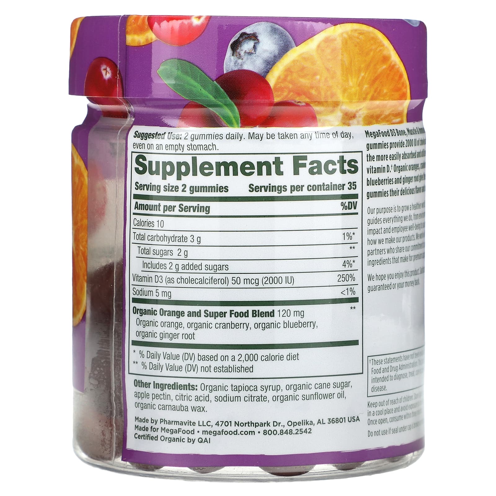 Megafood, D3, Mixed Fruit, 1,000 IU (25 mcg), 70 Gummies UPC 051494104125 | HiLife Vitamins