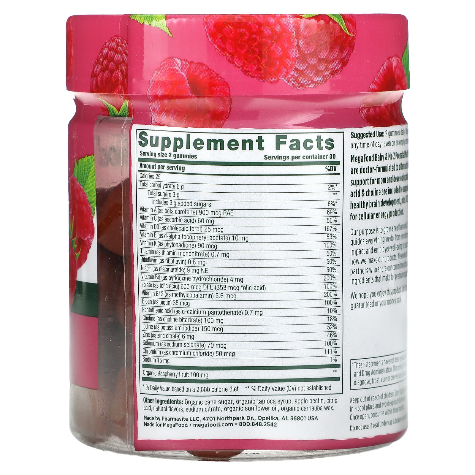 Megafood, Baby & Me 2, Prenatal Multivitamin, Red Raspberry, 60 Gummies UPC 051494104378 | HiLife Vitamins