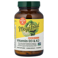 Megafood, Vitamin D3 with K & K2, 5,000 IU (125 mcg), 120 Capsules UPC 051494104415 | HiLife Vitamins