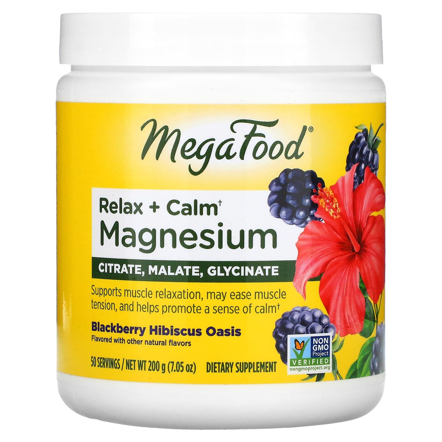 Megafood, Relax & Calm Magnesium, Blackberry Hibiscus Oasis, 7.5 Oz Powder UPC 051494601709 | HiLife Vitamins