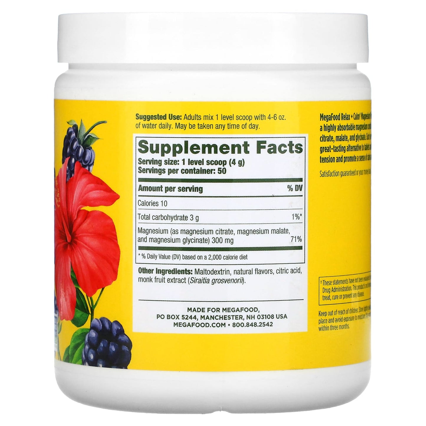 Megafood, Relax & Calm Magnesium, Blackberry Hibiscus Oasis, 7.5 Oz Powder UPC 051494601709 | HiLife Vitamins