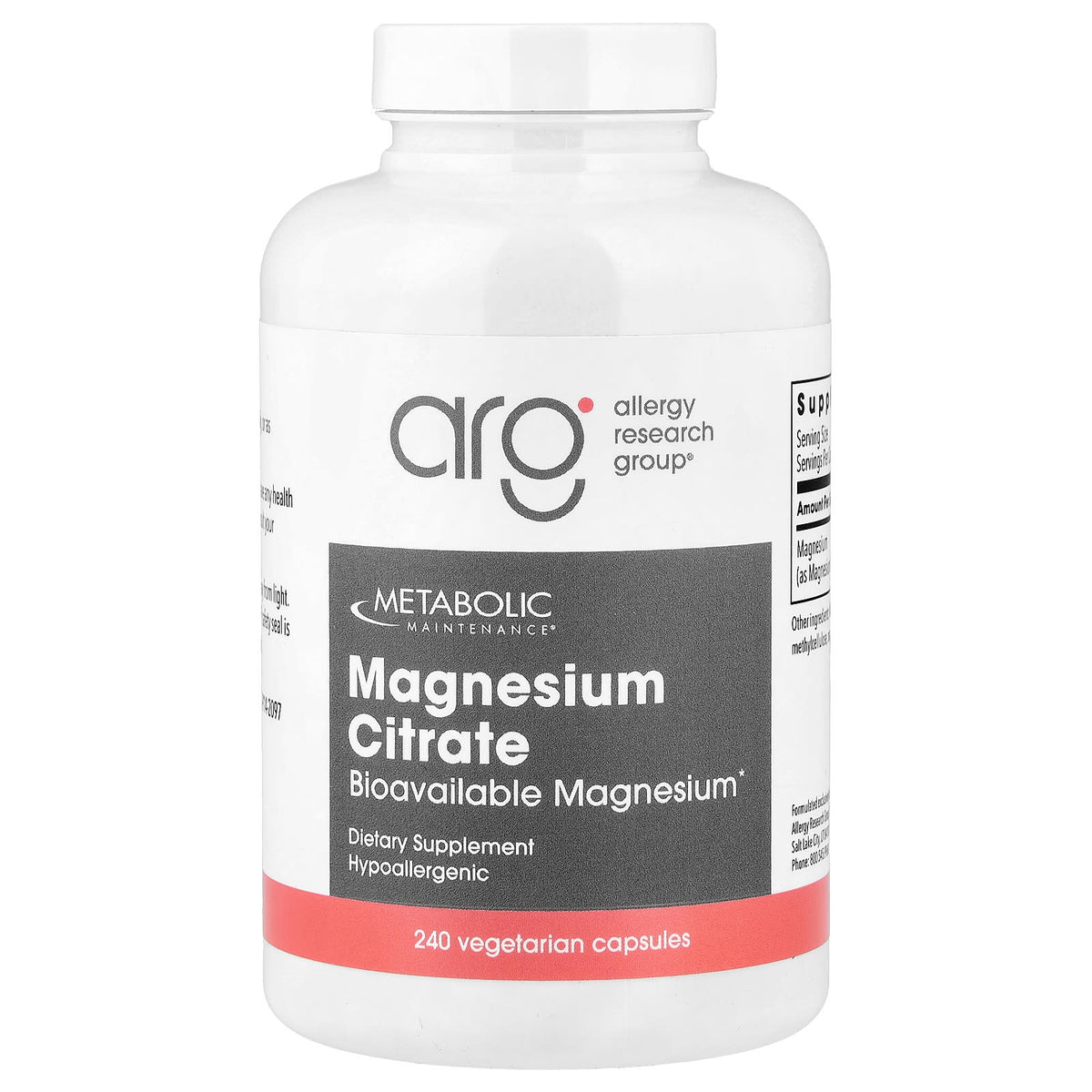 Metabolic Maintenance, Magnesium Citrate, 240 Capsules UPC 838287004301 | Hilife Vitamins