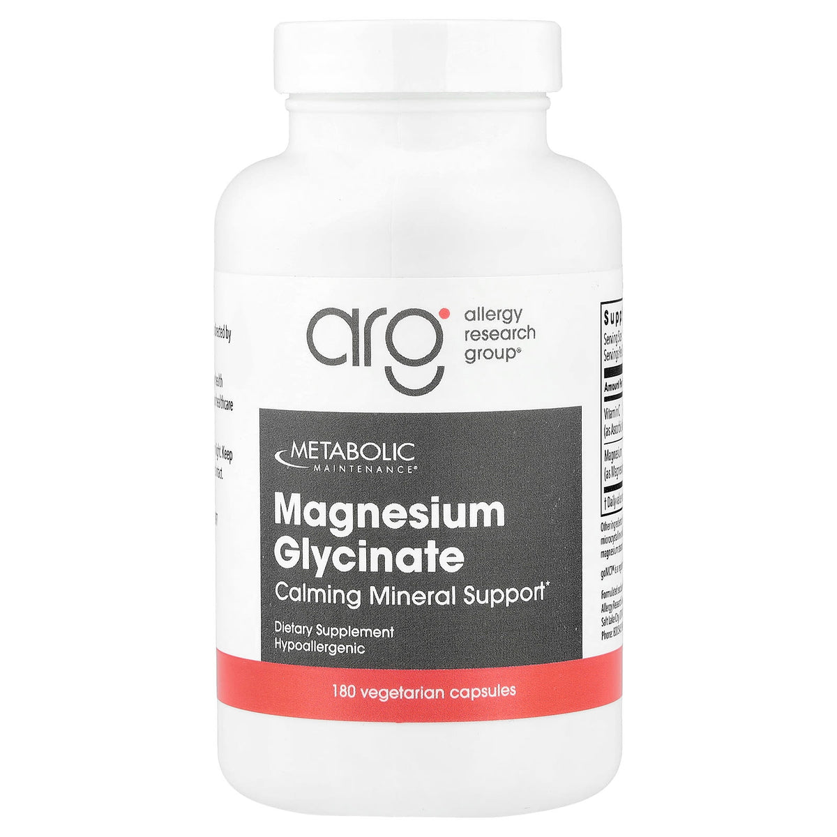 Metabolic Maintenance, Magnesium Glycinate, 180 Capsules UPC 838287004394 | Hilife Vitamins