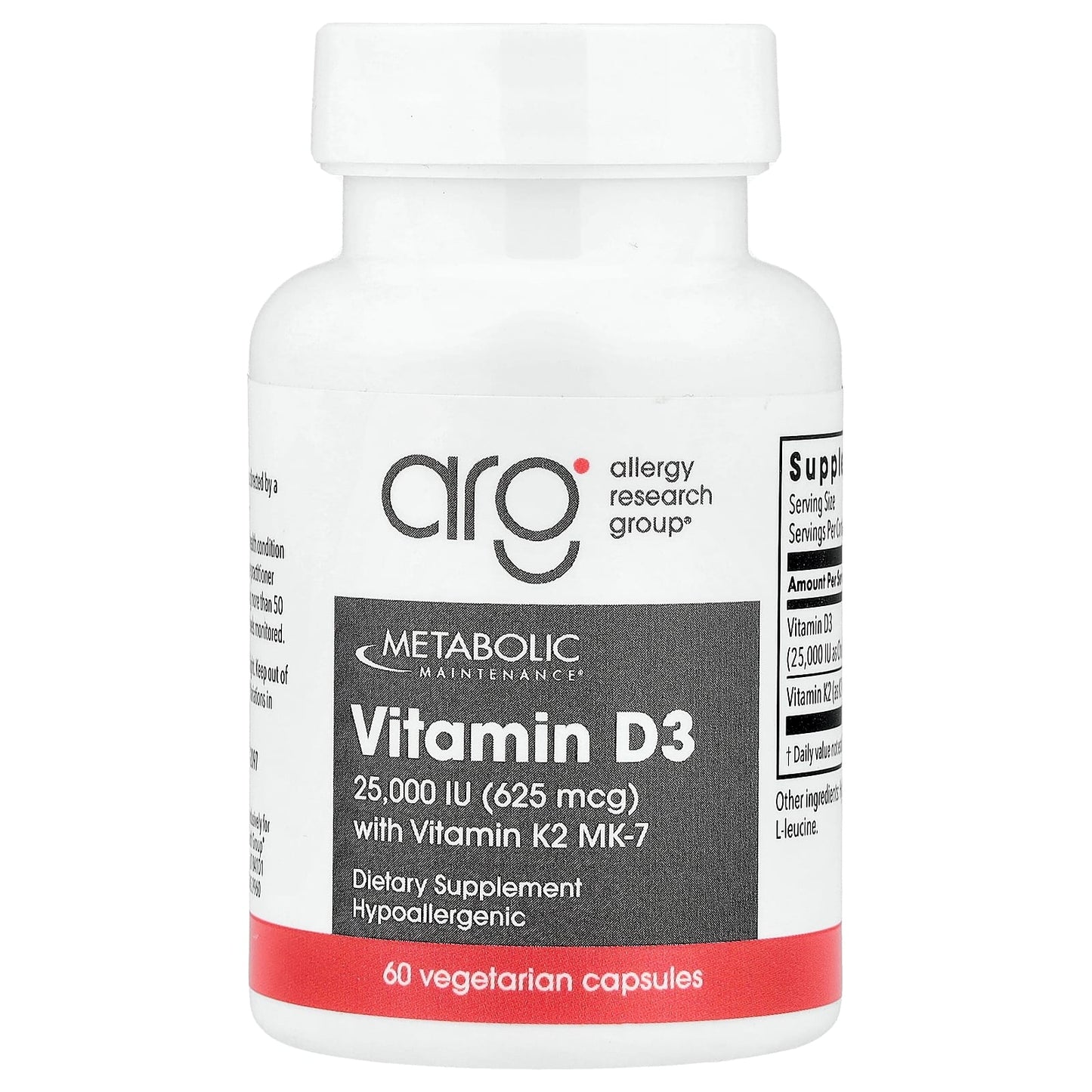 Metabolic Maintenance, Vitamin D3 with Vitamin K2 MK-7, 60 Vegetarian Capsules UPC 838287005292 | Hilife Vitamins