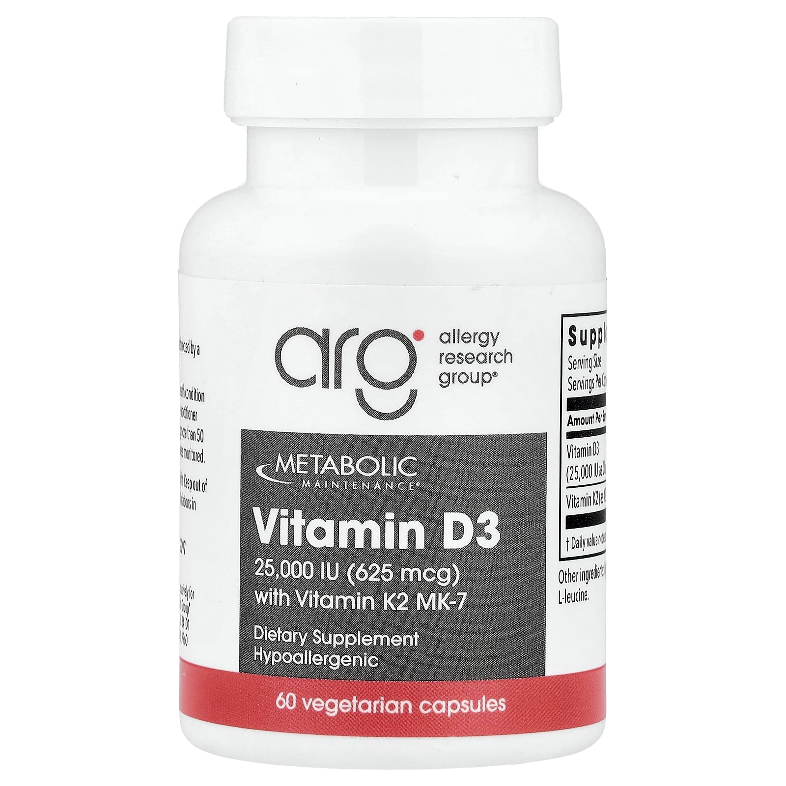Metabolic Maintenance, Vitamin D3 with Vitamin K2 MK-7, 60 Vegetarian Capsules UPC 838287005292 | Hilife Vitamins