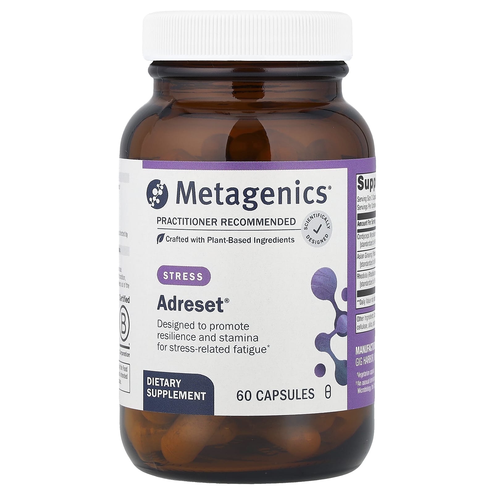 Metagenics, Adreset, 60 Capsules UPC 755571011053 | HiLife Vitamins