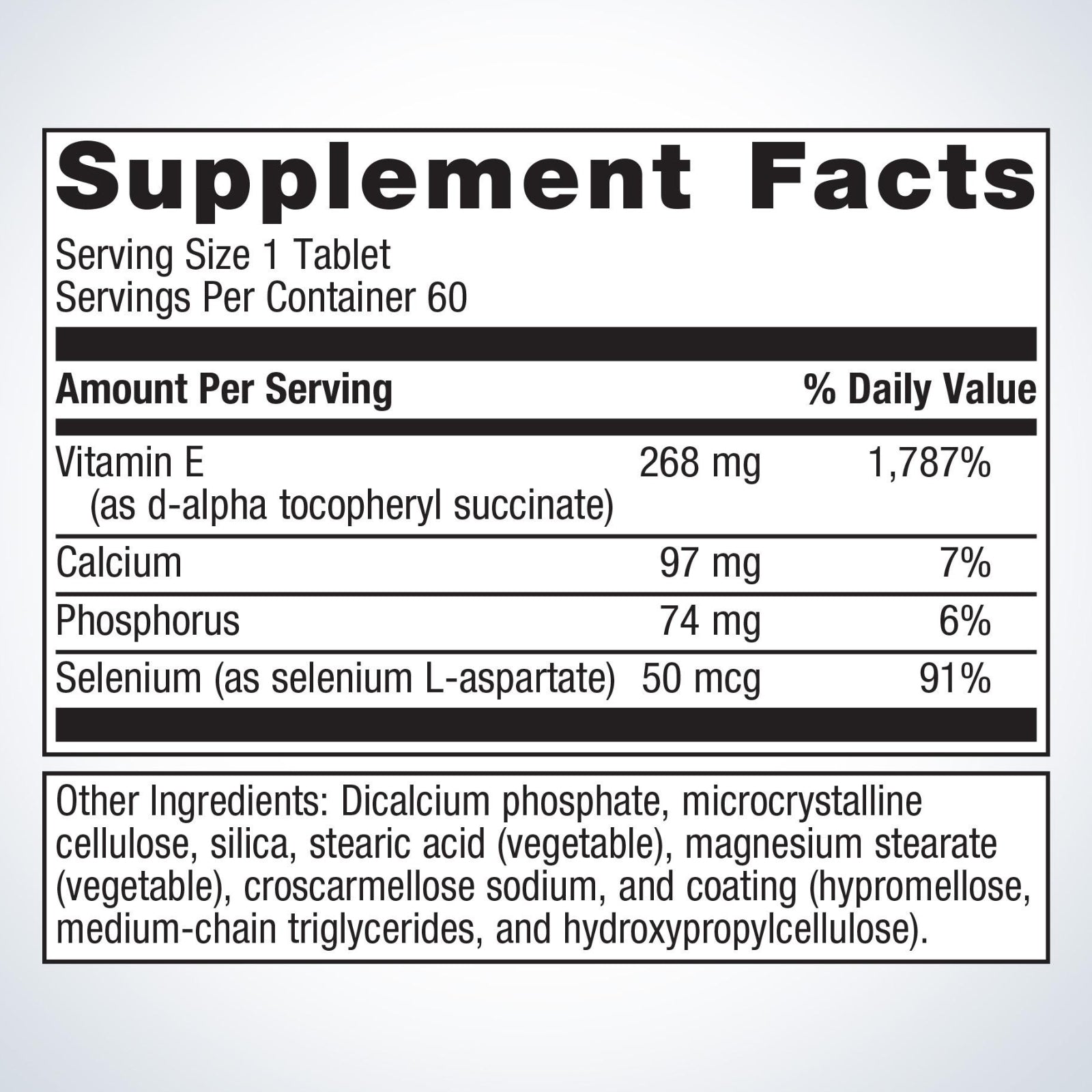 Metagenics, Vitamin E + Selenium, 60 Tablets UPC 755571015006 | HiLife Vitamins