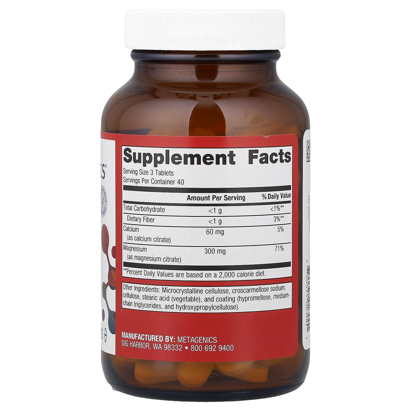 Metagenics, Magnesium Citrate, 120 Tablets UPC 755571023001 | HiLife Vitamins