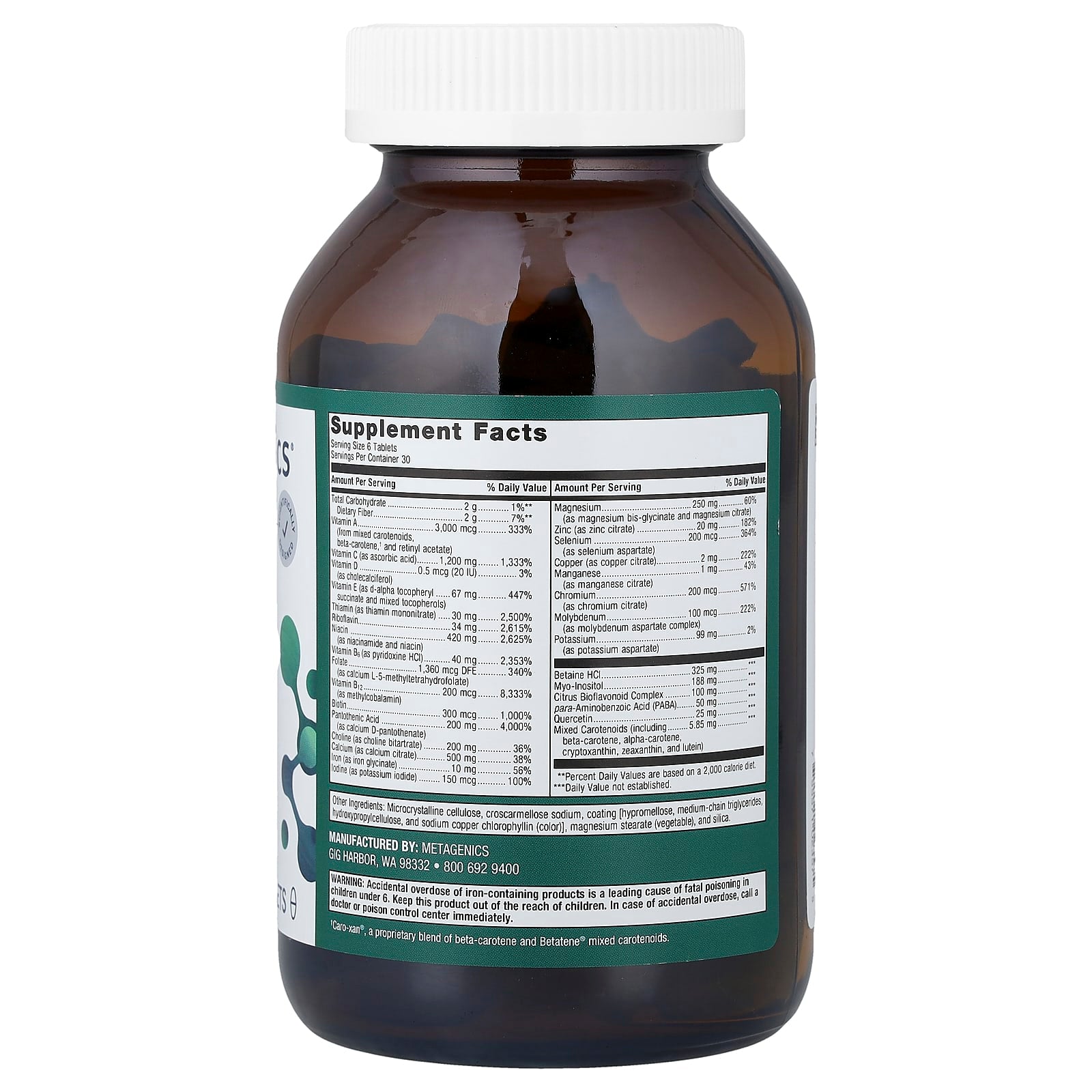 Metagenics, Multigenics® Multivitamin with Iron, 180 Tablets UPC 755571023575 | HiLife Vitamins