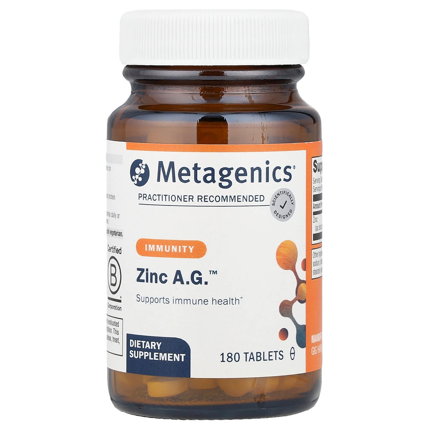 Metagenics, Zinc A.G.™, Immunity, 20 mg, 180 Tablets UPC 755571030719 | HiLife Vitamins