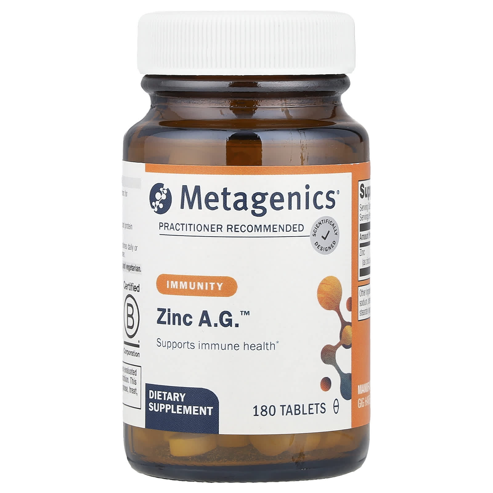 Metagenics, Zinc A.G.™, Immunity, 20 mg, 180 Tablets UPC 755571030719 | HiLife Vitamins