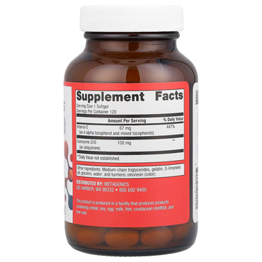 Metagenics, Coq10 St-100, 120 Softgels UPC 755571910141 | HiLife Vitamins