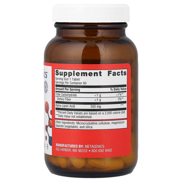 Metagenics, Alpha-Lipoic Acid, 300 mg, 60 Tablets UPC 755571910639 | HiLife Vitamins