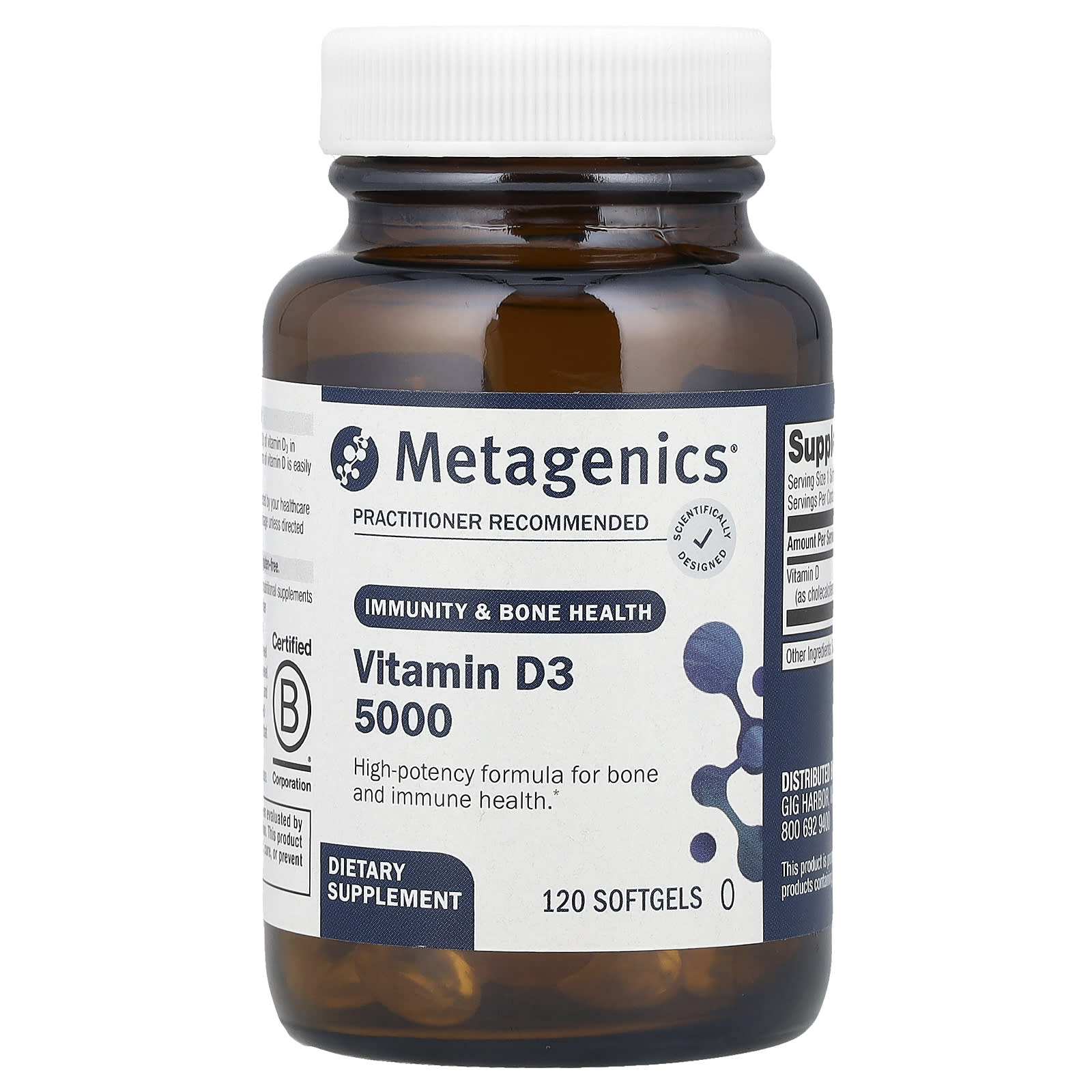 Metagenics, D3 5000, 120 Softgels UPC 755571920003 | HiLife Vitamins
