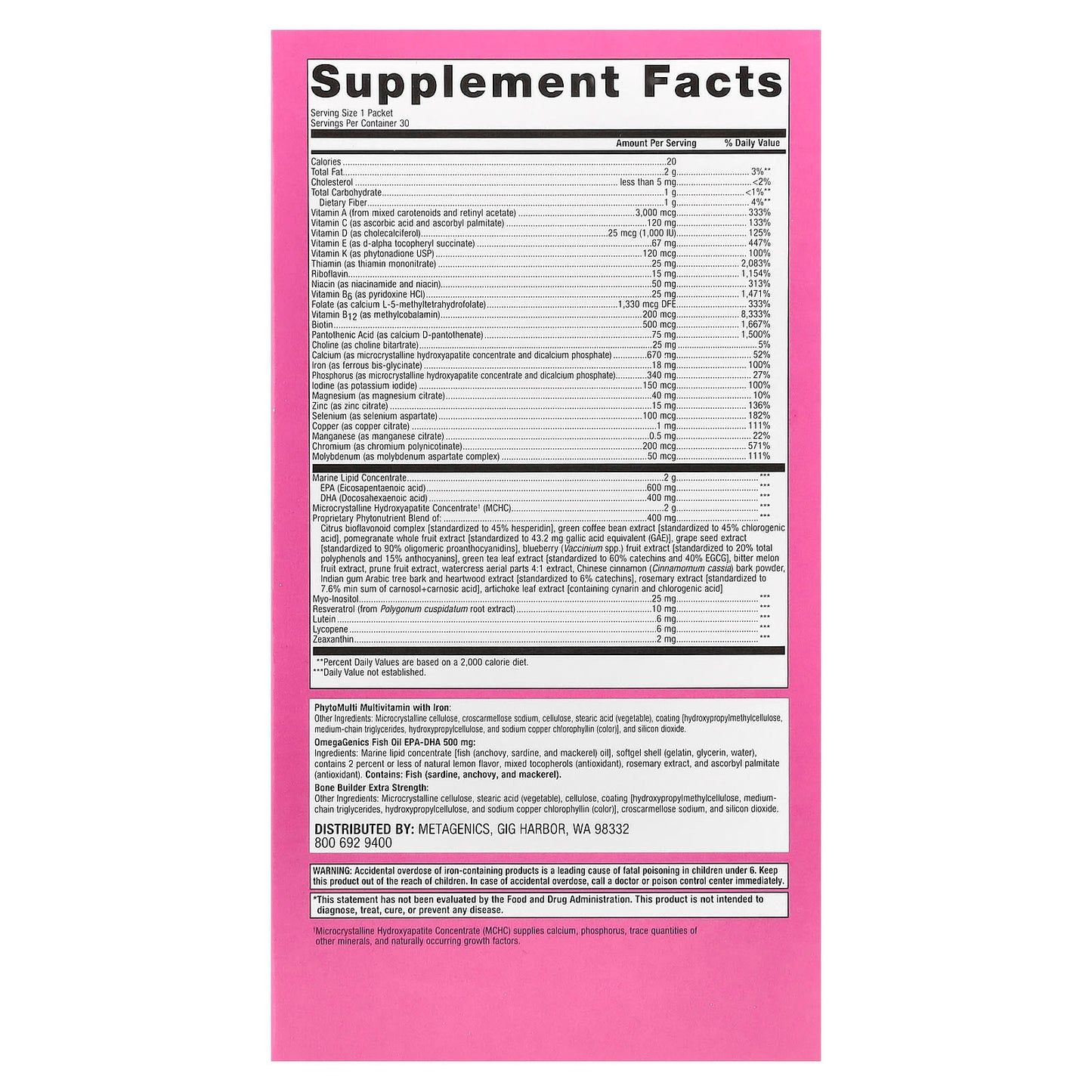 Metagenics, Wellness Essentials Women's, 30 pks UPC 755571929556 | HiLife Vitamins