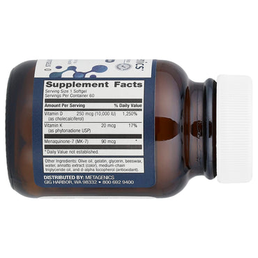 Metagenics, D3 10,000 + K2, 60 Softgels UPC 755571934468 | HiLife Vitamins
