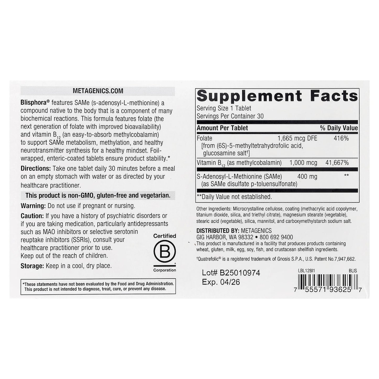 Metagenics, Blisphora®, 30 Tablets UPC 755571936257 | HiLife Vitamins