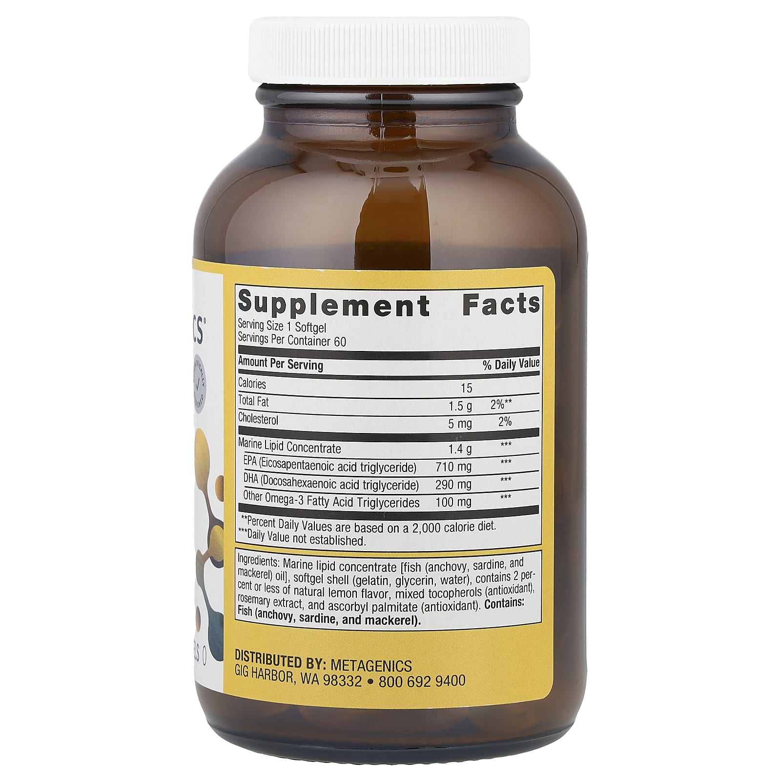 Metagenics, OmegaGenics EPA-DHA 1000, Natural Lemon, 60 Softgels UPC 755571938725 | HiLife Vitamins