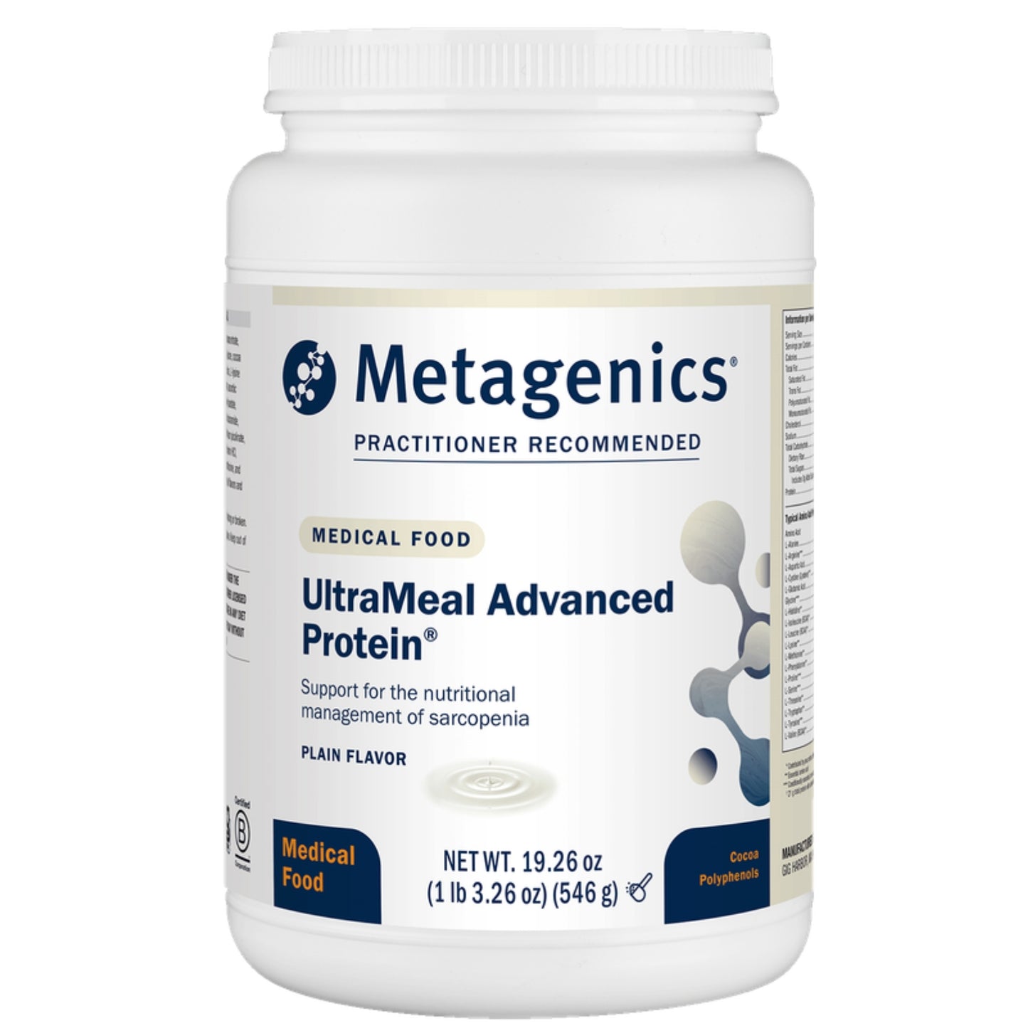 Metagenics, UltraMeal Advanced Protein®, Plain Flavor, 1 lb 4.74 (588 g) UPC 755571939593 | Hilife Vitamins