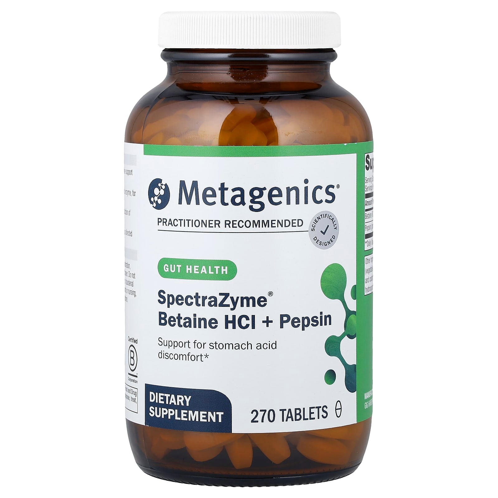 Metagenics, SpectraZyme® Betaine HCl + Pepsin, 270 Tablets UPC 755571939661 | HiLife Vitamins
