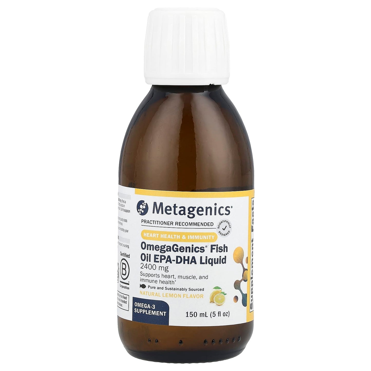 Metagenics, OmegaGenics®, Fish Oil EPA-DHA Liquid, Natural Lemon, 5 fl oz (150 ml) UPC 755571943620 | HiLife Vitamins