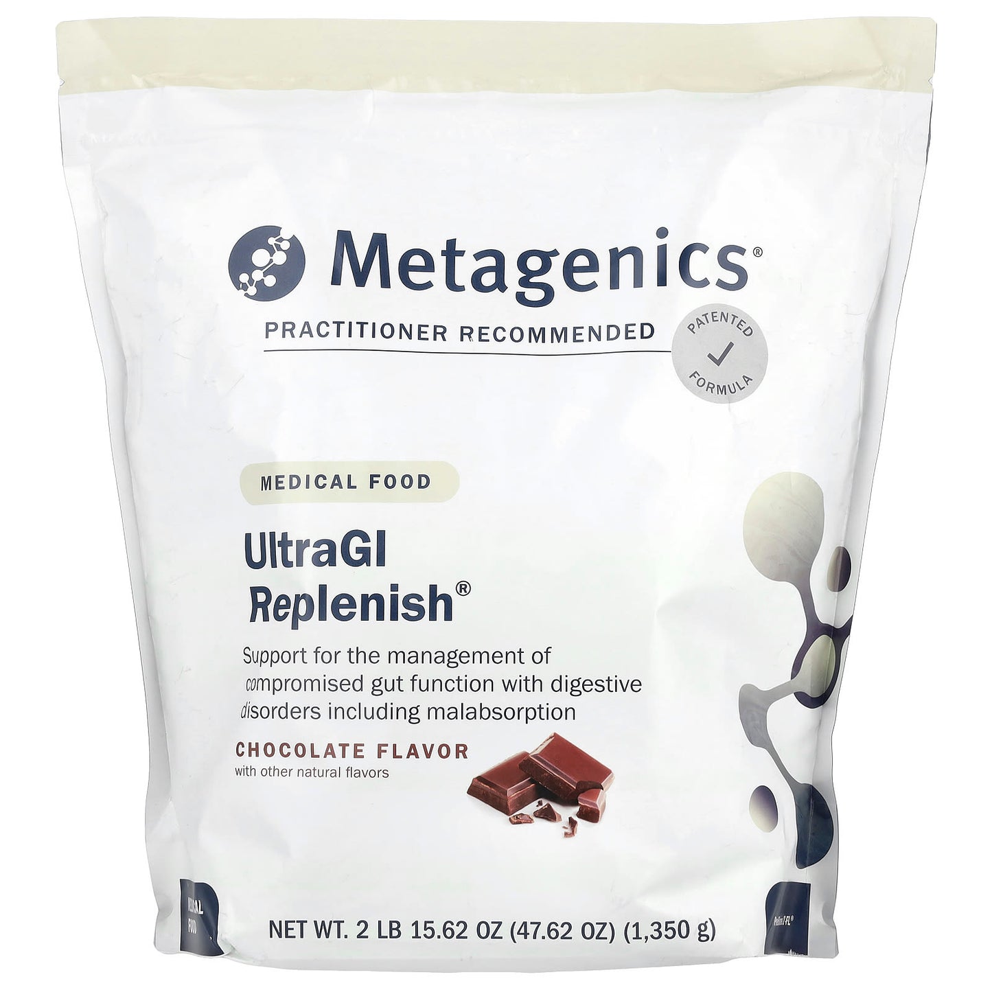 Metagenics, UltraGI Replenish, Chocolate Flavor, 47.62 oz (1,350 g) UPC 755571947277 | HiLife Vitamins