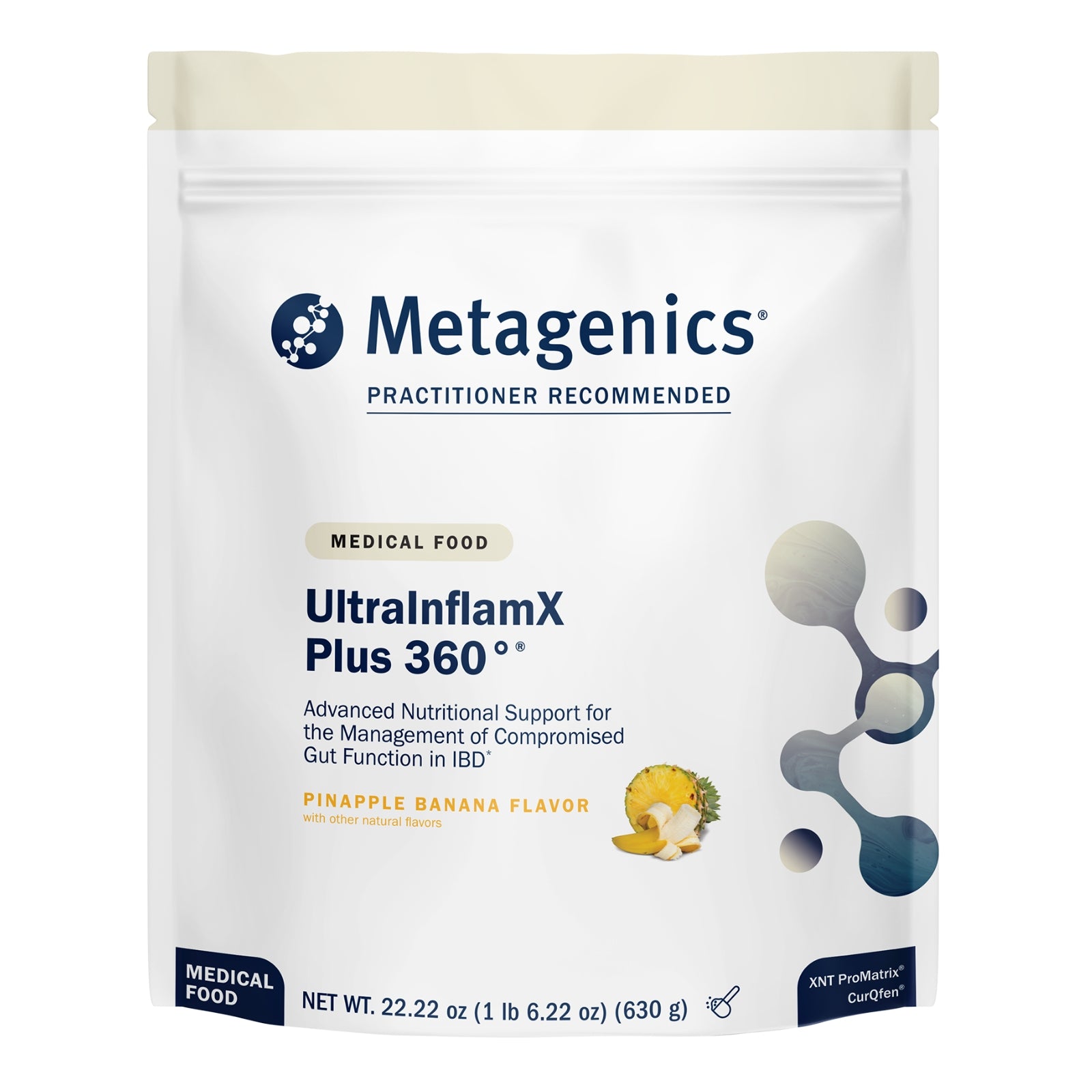 Metagenics, UltraInflamX Plus 360°, Medical Food, Pineapple Banana, 22.22 oz (630 g) UPC 755571947406 | HiLife Vitamins