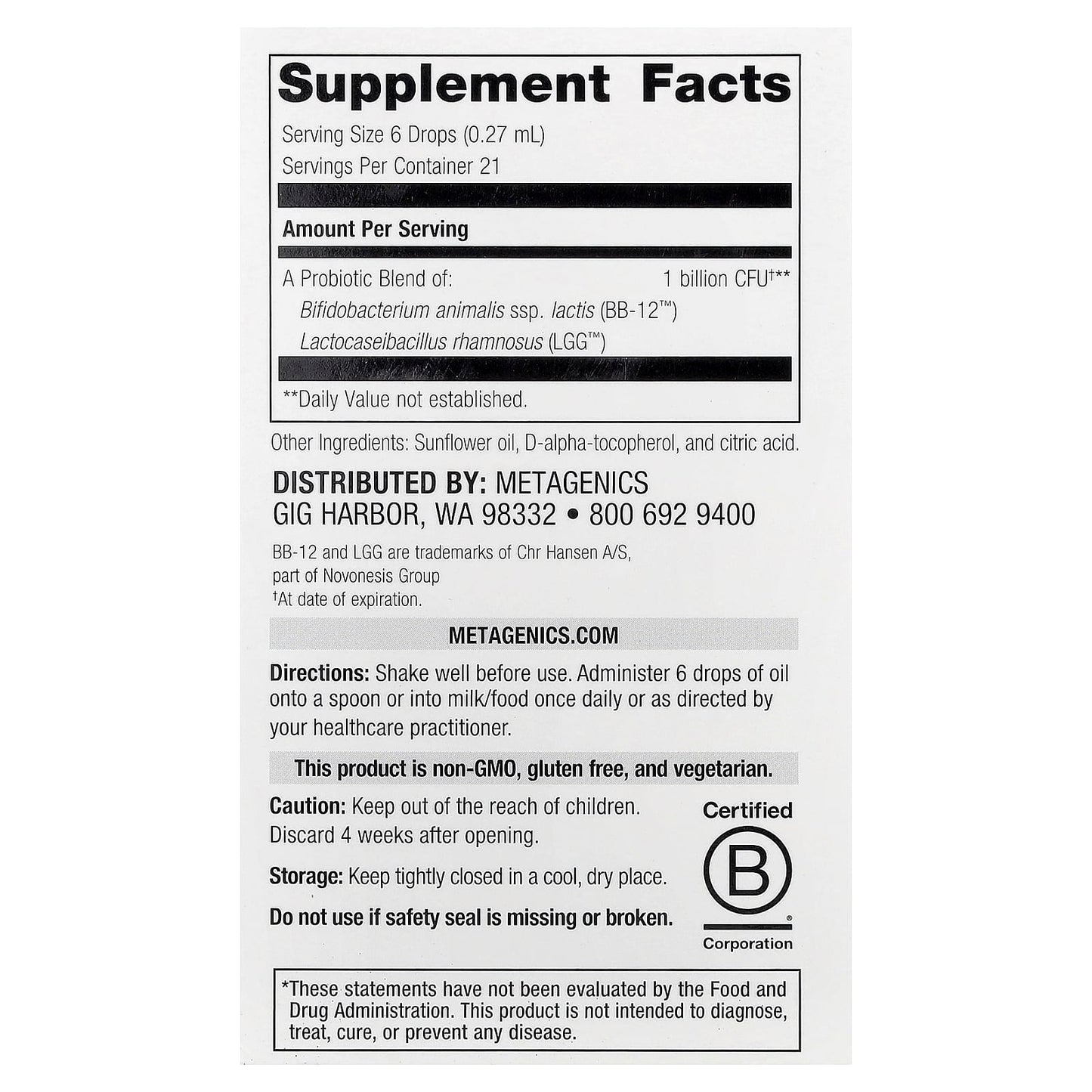 Metagenics, UltraFlora®, Baby Probiotic, 0.19 fl oz (5.65 ml) UPC 755571947994 | HiLife Vitamins