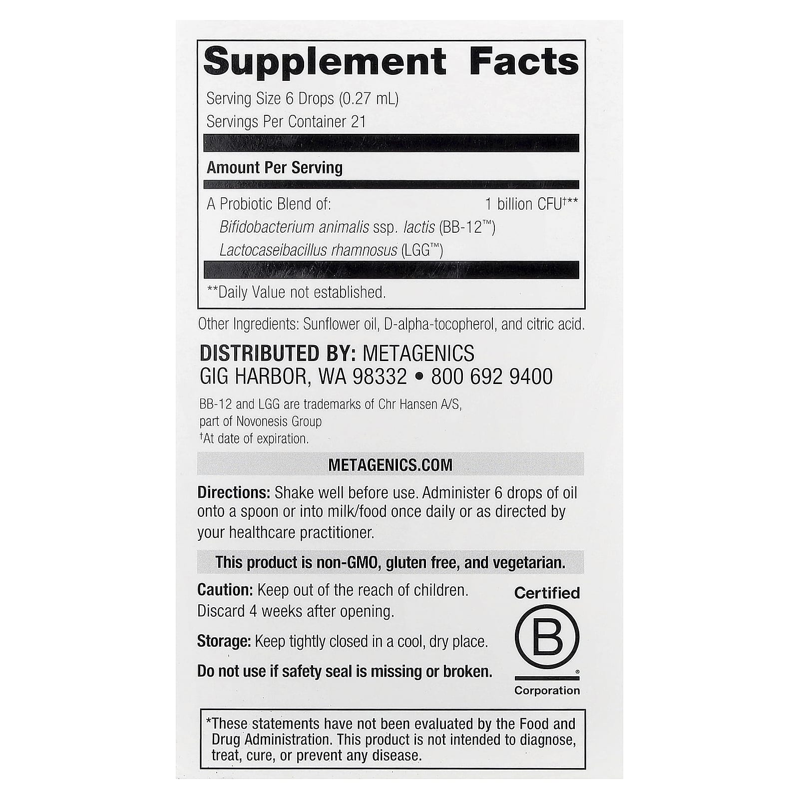Metagenics, UltraFlora®, Baby Probiotic, 0.19 fl oz (5.65 ml) UPC 755571947994 | HiLife Vitamins
